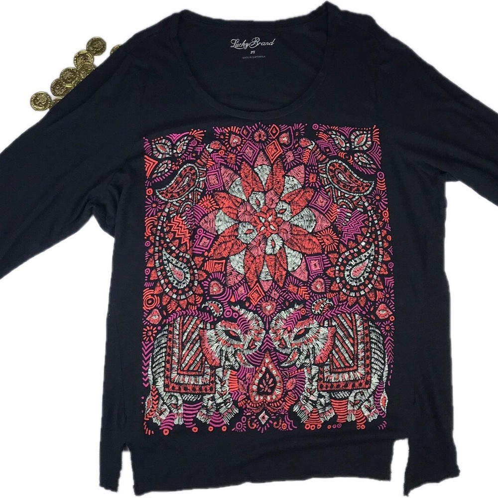 Lucky Brand 3/4 Sleeve Graphic Print Tee Size 3X